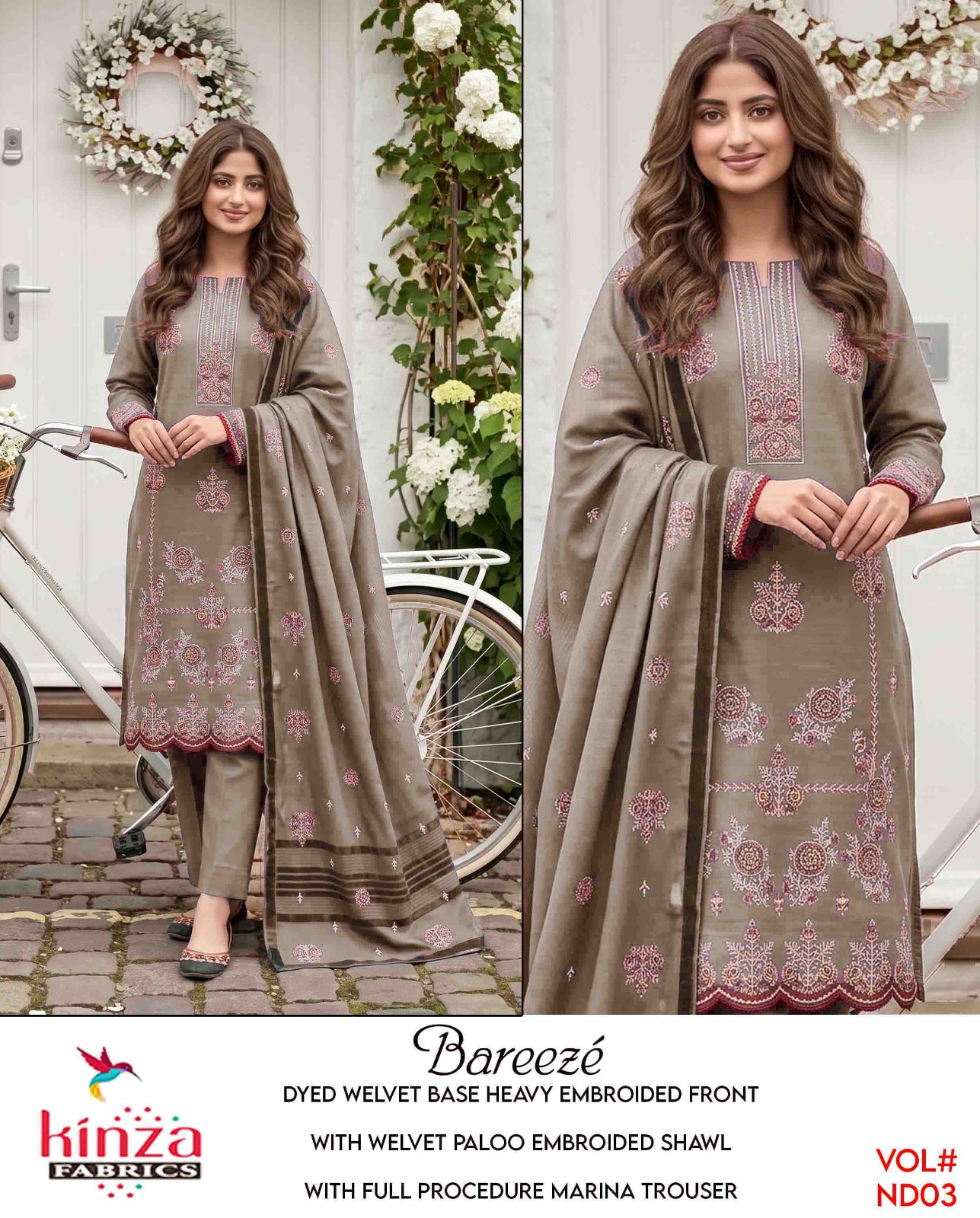 Dhanak embroidered luxury unstitched 3pc suit